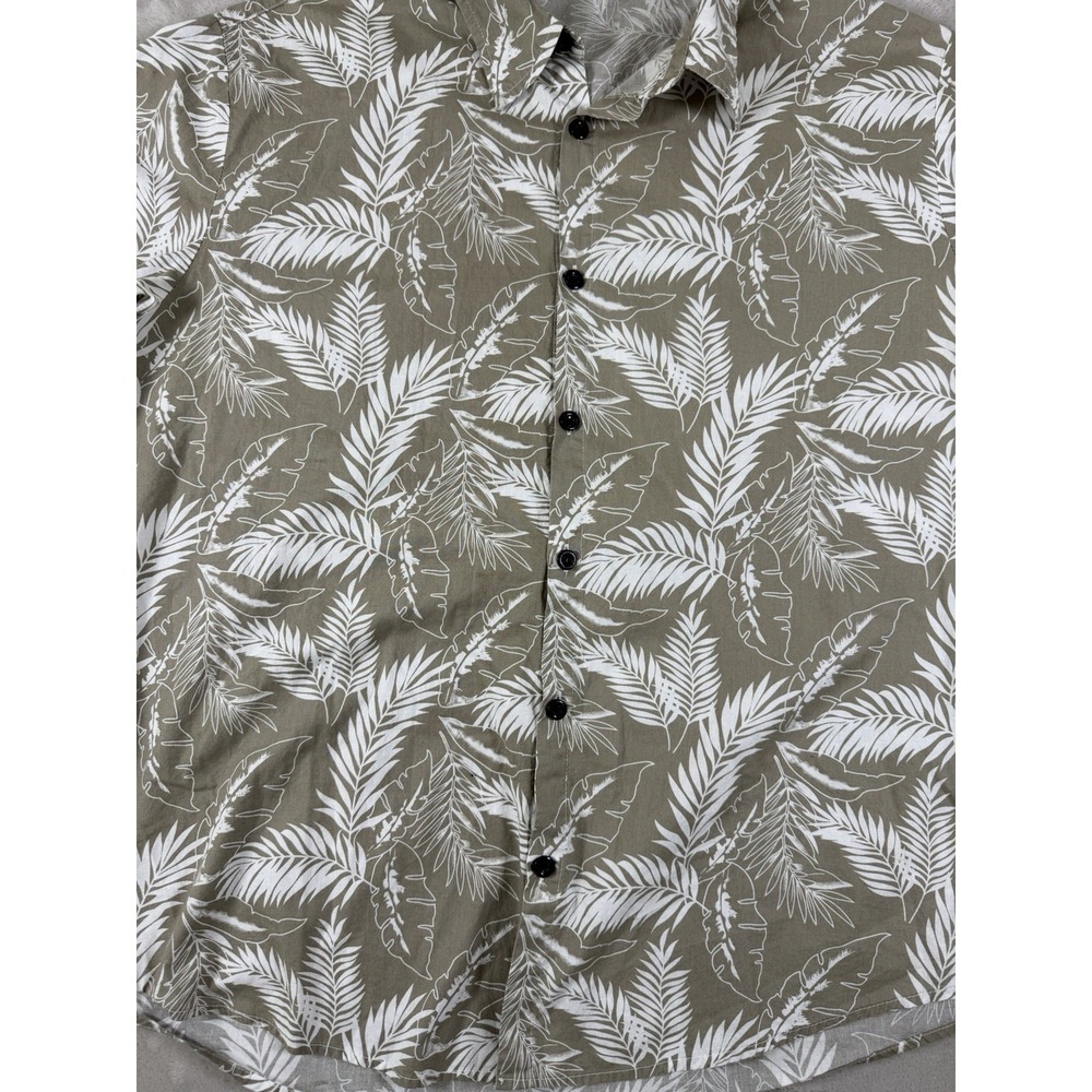 JOGAL Mens L Tropical Leaf Shirt Green White Short Sleeve Button Up 100% Cotton - Picture 10 of 15